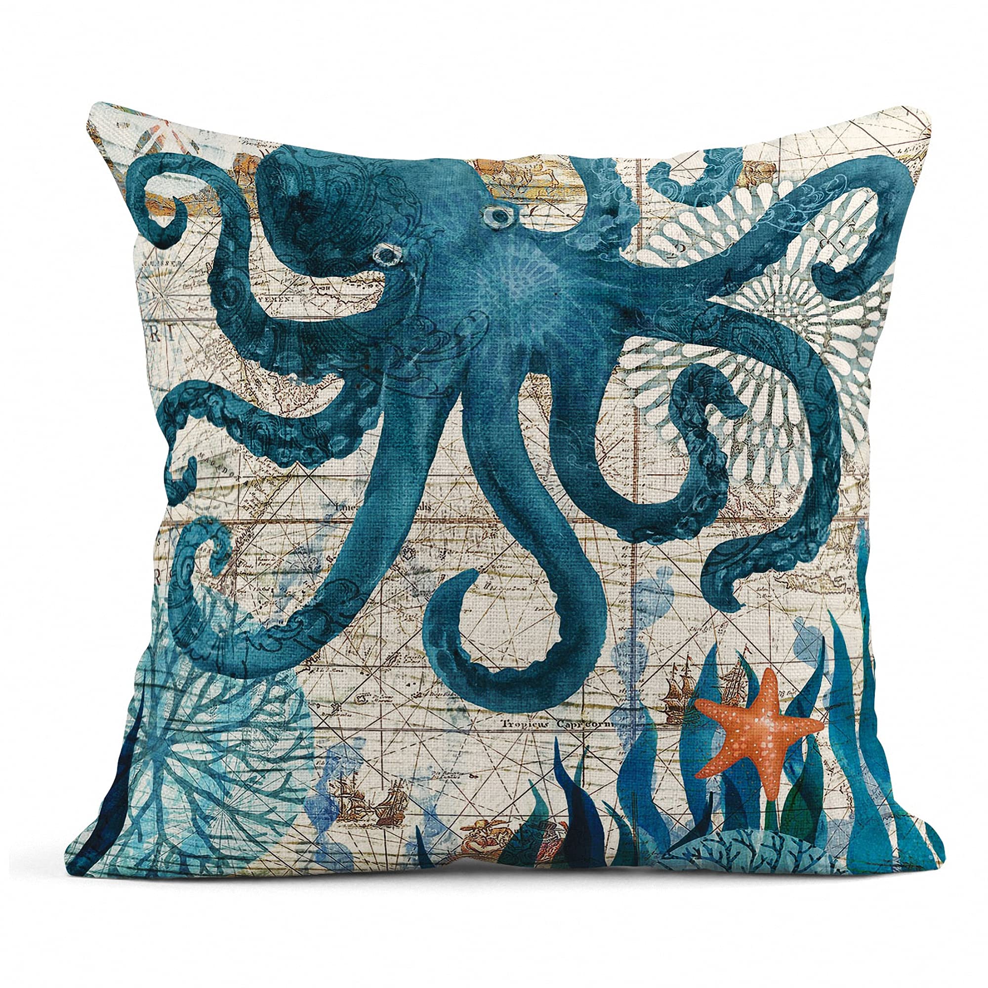 

Sea Life Whale Octopus Returned Seahorse Pillowcase Home Decoration Living Room Sofa Cushion Cover 50*50 Linen Pillowcase 40*40 40x40cm 16x16in
