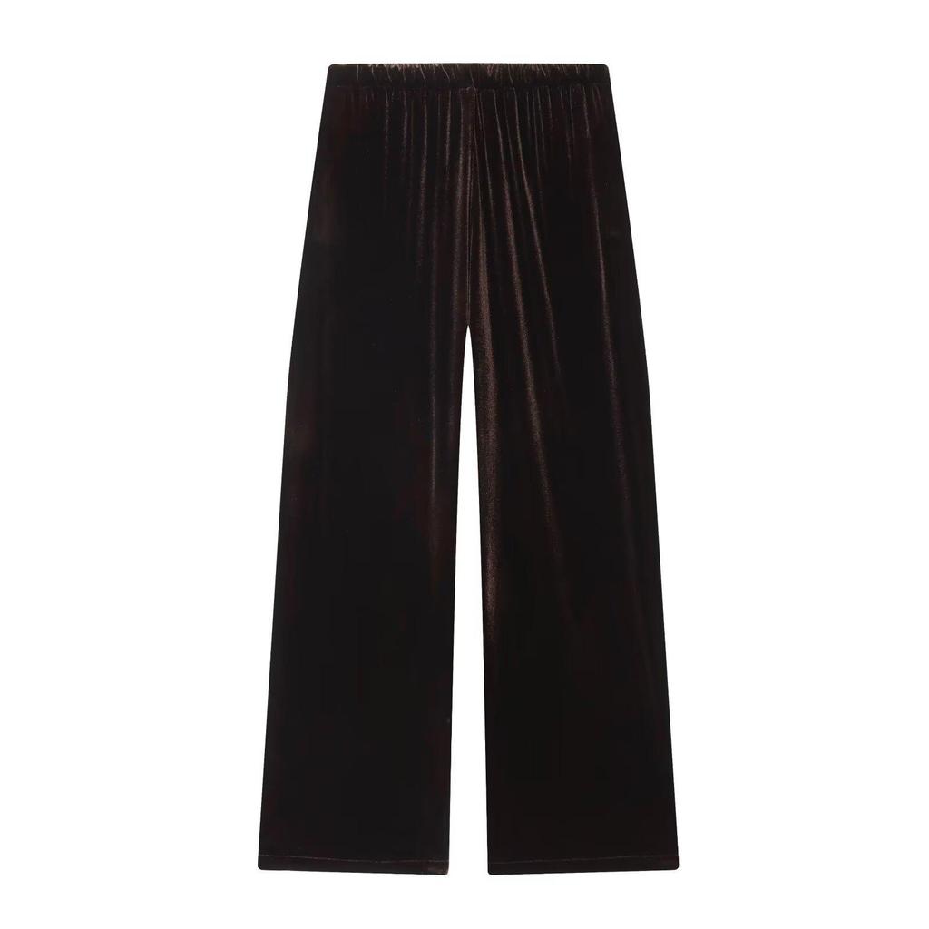 European & American Style Hooded Velvet Coat and Wide-Leg Pants - Autumn Collection