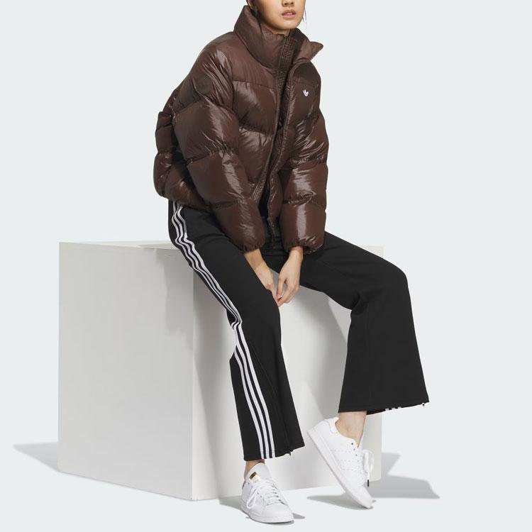 Adidas Originals Solid Color Logo Sports Long Sleeve Down Jacket Women Outerwear Brown IK2797