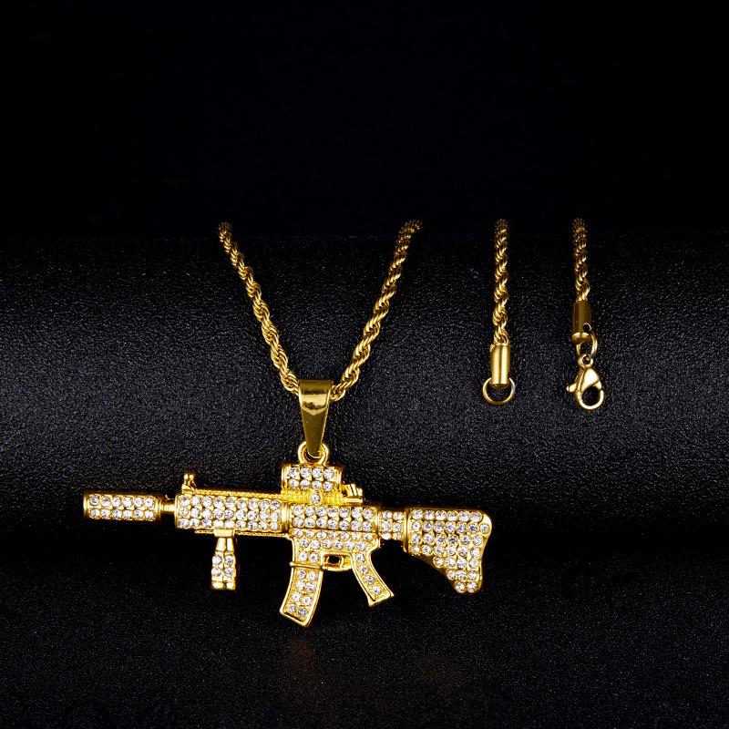Pendente Lusso Uomo Hip Hop Fucile M4 con Lega Piena di Diamanti