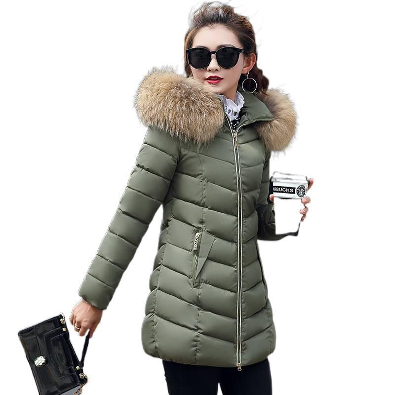 Beige slim-fitting medium and long padded jacket women's big fur collar stand-up collar padded jacket, simple pressed-line version, thin daily wear