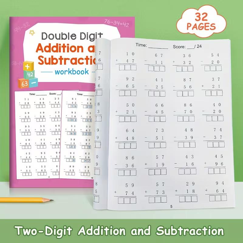 Math Practice Workbook Set Single-Digit & Double-Digit Addition Subtraction Calculation Training Grades 1-3 Learning Activities