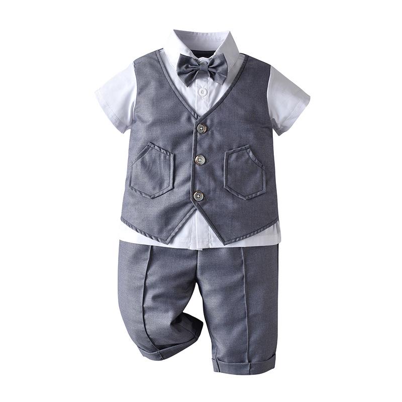 Completo Due Pezzi Estivo da Ragazzo Stile Gentiluomo Britannico: Top a Maniche Corte e Papillon