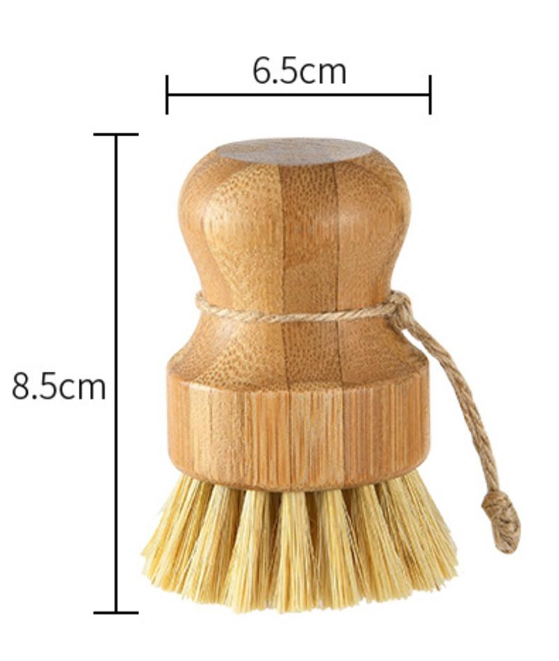 Kitchen Cleaning Brush Stove Sisal Thick Brown Short Handle Round Dish Dishwashing Bamboo and Wood Pot
