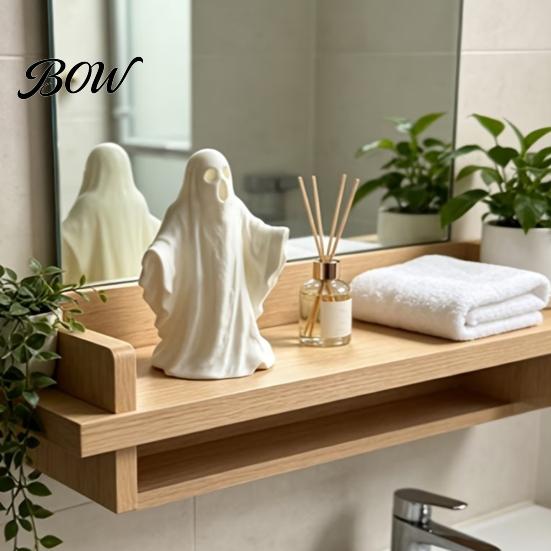 Halloween Window Decorations 3D Printed Ghost Statue Ornament, Funny Figurine, Minimalist Pleated Ornaments Cloak Sculpture for Home Tabletop