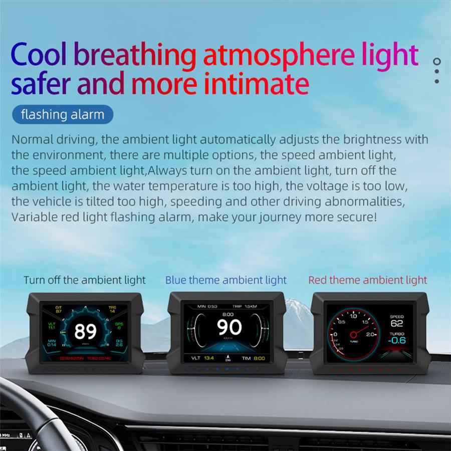 Samochodowy HUD OBD2 GPS Miernik nachylenia Prędkościomierz Alarm przekroczenia prędkości Napięcie Temperatura wody