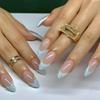 24 pz/set Quick Nails Glitter Bianco Gradiente Nail Art French Unghie Indossabili Adesivi per Unghie Rimovibili Impermeabili Unghie Finte