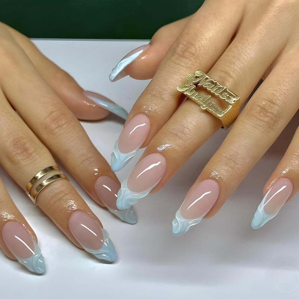 24 pz/set Quick Nails Glitter Bianco Gradiente Nail Art French Unghie Indossabili Adesivi per Unghie Rimovibili Impermeabili Unghie Finte