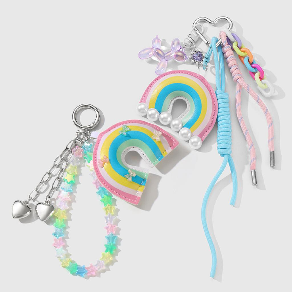 Lovely Heart Keychain Braided Rope Keyring Bag Charm Bag Pendant Star Car Keychain Rainbow Handbag Charm Decorations