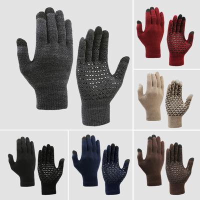 1 Pair Thermal Gloves Knitted Elastic Anti-slip Keep Warm Screen-touching Great Friction Particle Palm Winter Gloves Unisex Riding Gloves