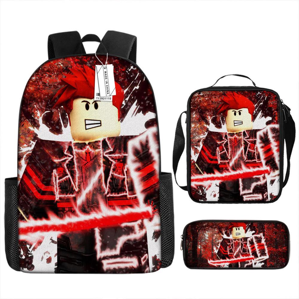 Roblox Retro Cartoon Backpack Set - Trendy 3-Piece Schoolbag for Kids