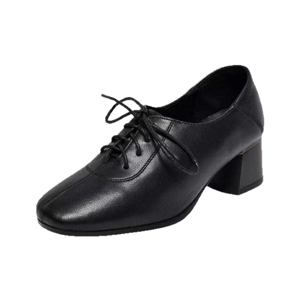 Scarpe Stringate in Pelle con Tacco Chunky e Punta Quadrata da Donna - Collezione Primavera 2025