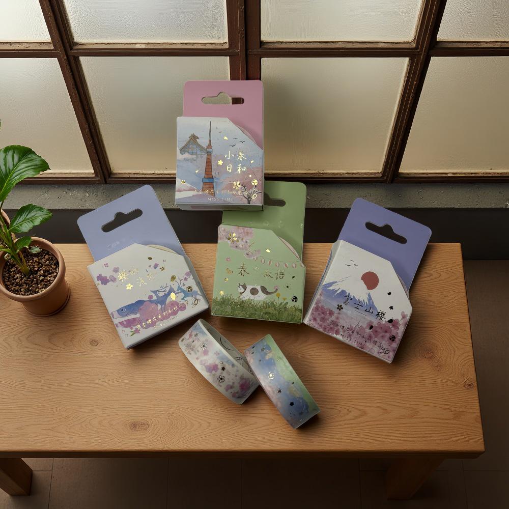 Shiguang Sakura Story Washi Tape - Fresh Japanese Floral Design for Journals & DIY Collage Decoration