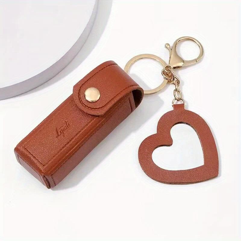 2pcs Portable Leather Lipstick Bag Makeup Pouch Lip Balm Bag Keychain Holder Lipsticks Protective Cover With Mirror