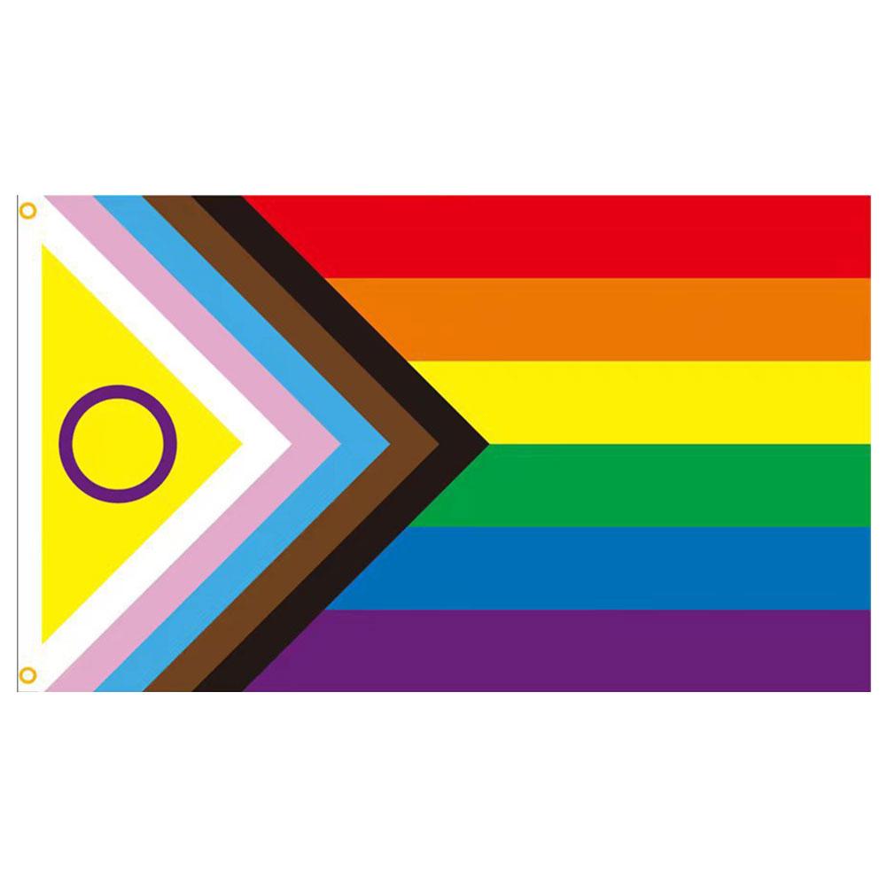 60x90cm Visící vlajkový banner LGBTQ+ Gay Pride Banner Pruhovaná vlajka Gay Pride pro Intersex komunitu Intersex Progress Bisexual