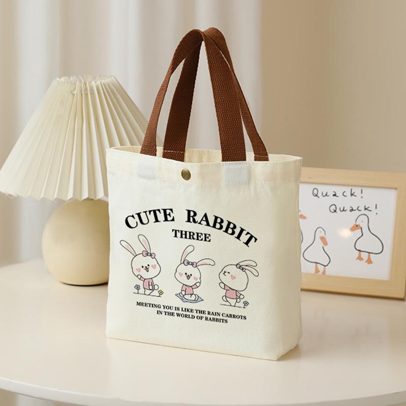 1pc Lucky Bear Tote Bag Cute Cartoon Design Durable Beige Lunch Bag with Snap Closure for Women, Students, Everyday Use & Picnics