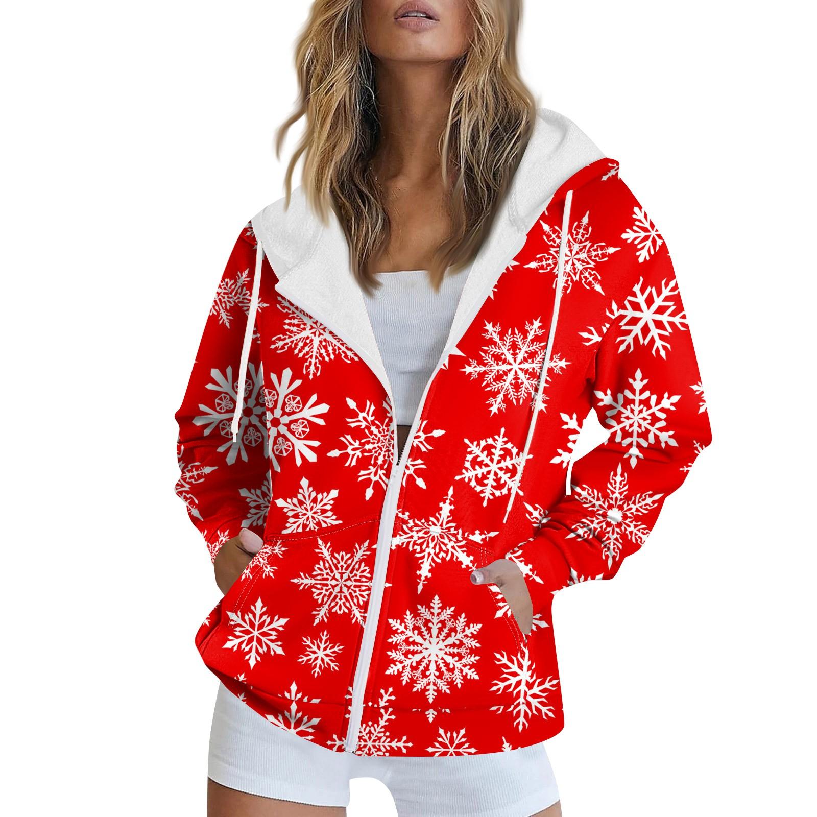 

Жіночий світшот з різдвяним принтом, осінь-зима, куртка-джемпер з довгим рукавом і кишенями, верхній одяг з капюшоном на блискавці XL фіолетовий