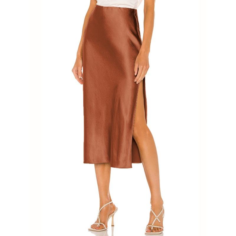 Elegant Temperament, High-quality Acetate Satin Elastic High-waist Split Mid-length Skirt