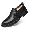 Autumn and winter cowhide business dress gentleman banquet wedding leather shoes buckle one pedal casual velvet men's shoes