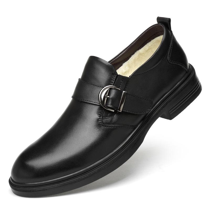 Autumn and winter cowhide business dress gentleman banquet wedding leather shoes buckle one pedal casual velvet men's shoes