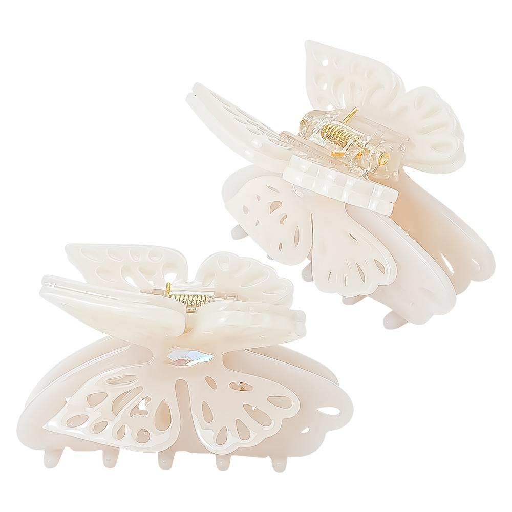 eManco Simple and Trendy Hollow Out Double-Layer Two Tone Butterfly Medium-Sized Clip iInlaid With Czech Rhinestones