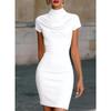2026 Elegant Cowl Neck Bodycon Mini Dress for Women, Short Sleeve High Neck Slim Fit Party & Casual Wear