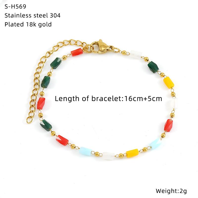 Titanium Steel Glazed Bead Pearl Bracelet, Sweet Crystal Natural Stone Colored Jewelry, High Sense Of Personality