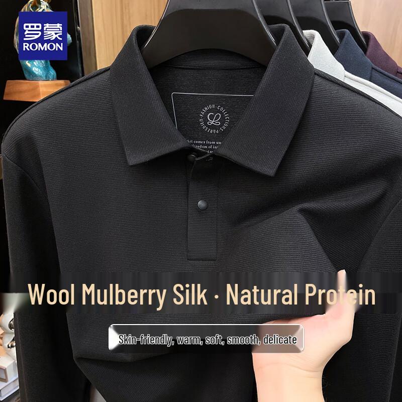 ROMON Men's Wool & Silk Blend Long-Sleeve Polo Shirt