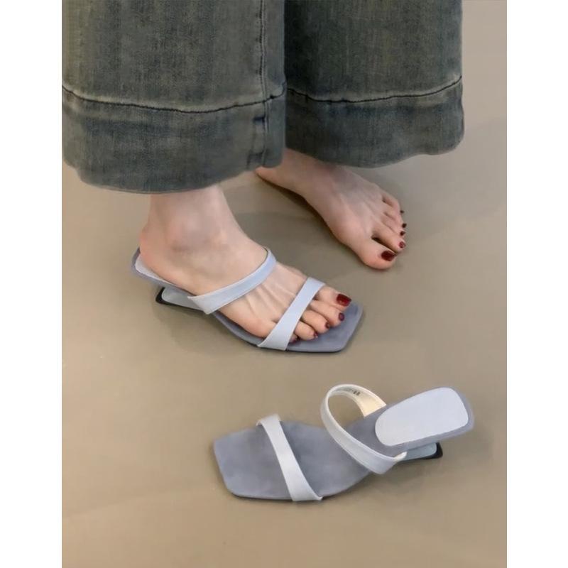 Temperament High Heels One-word Slippers Women's Summer Wear 2025 New Fashion French Cool Slippers