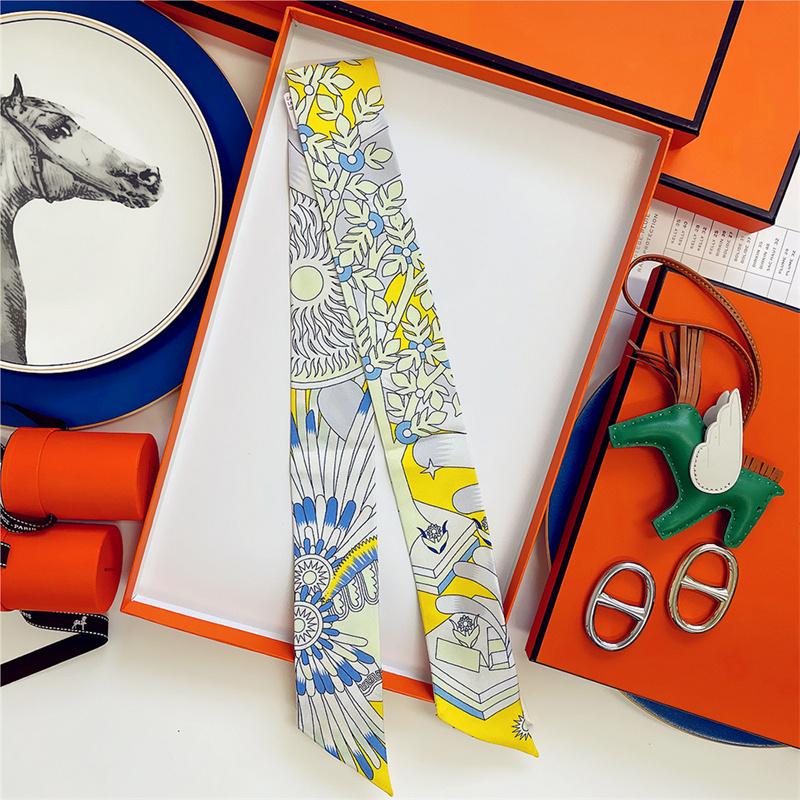 Cachecol de Seda 100% de Alta Qualidade Marca de Luxo Mulheres Faixa de Cabeça Faixa de Cabelo Foulard Gravata Lenço de Pescoço Cachecóis Skinny Acessórios