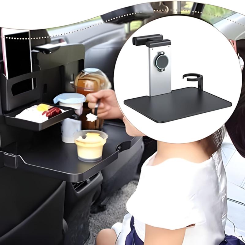 Universal Car Headrest Mounted Foldable Laptop Tray With Phone Support And Extendable Beverage Slot For Office Work