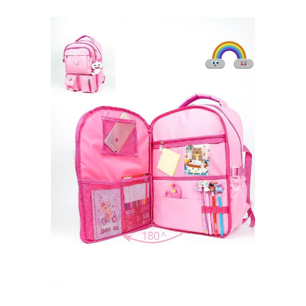 Korean Style Orthopedic Special Design Multi-pocket Waterproof New Generation Girls School Bag With Accessories
