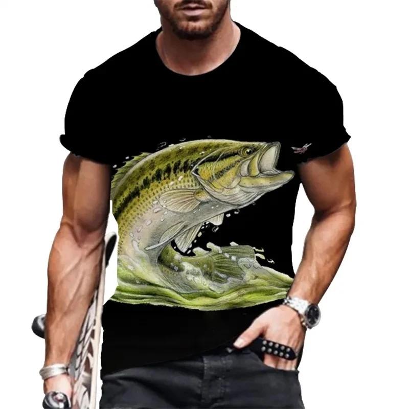 Fashion Men's Sea Fishing T-Shirts Oversized Breathable Casual Short Sleeve 3D Fish Print Large Size Comfortable T-shirts