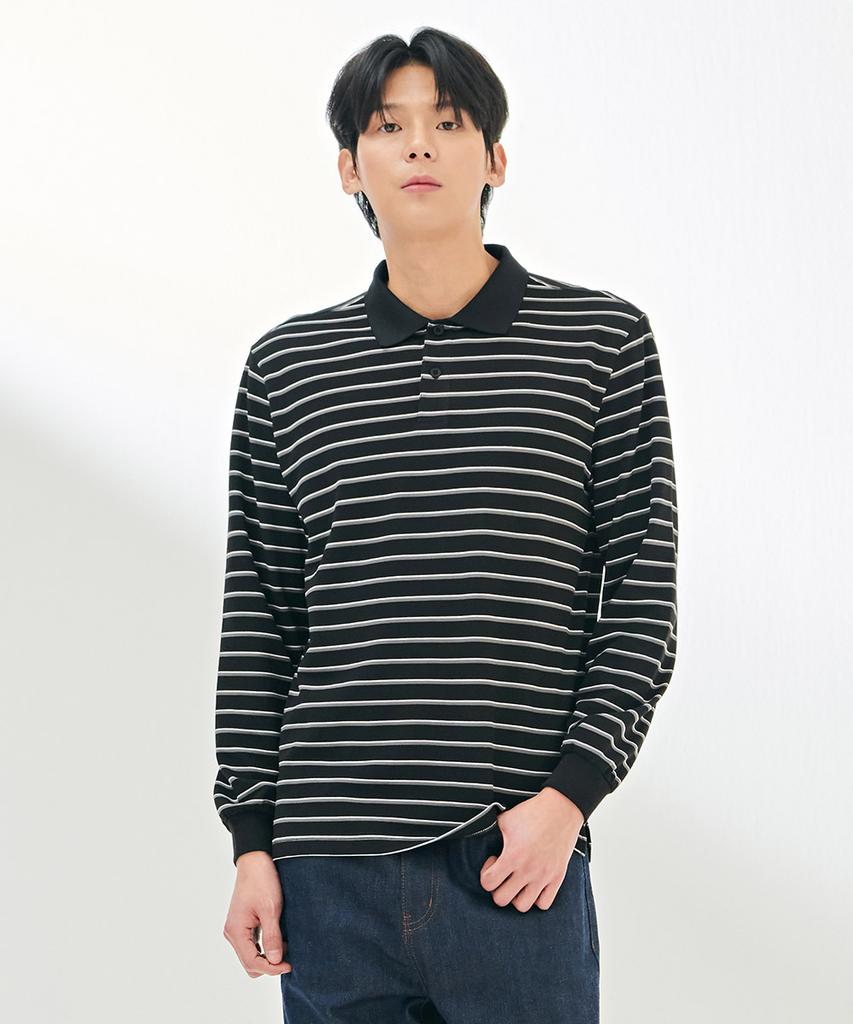 CHASECULT Men'S Pique Striped Collared Long Sleeve T-Shirt-Dark5121B03