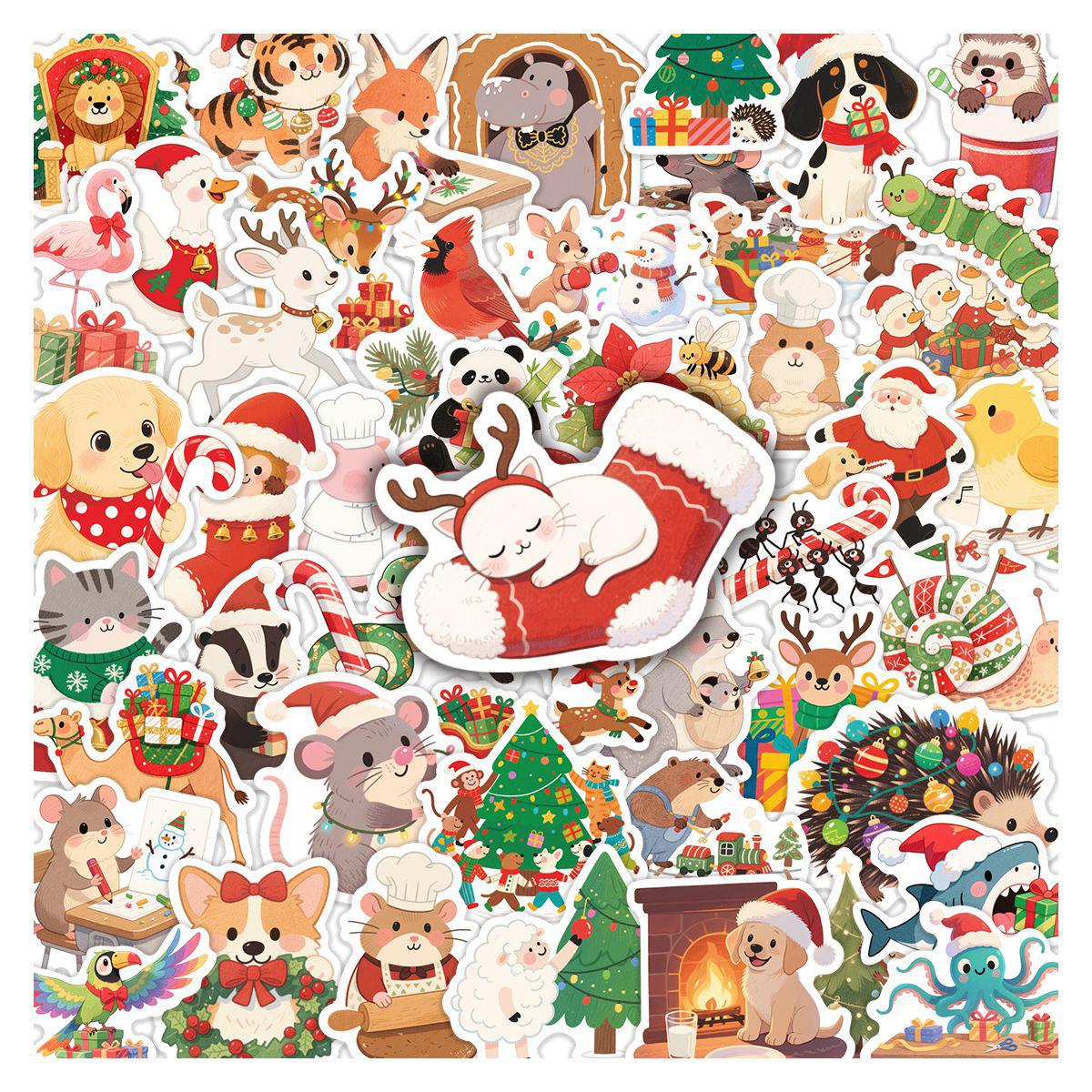 50 Sheets Cute Cartoon Animal Christmas Stickers for Stationery and Planners No