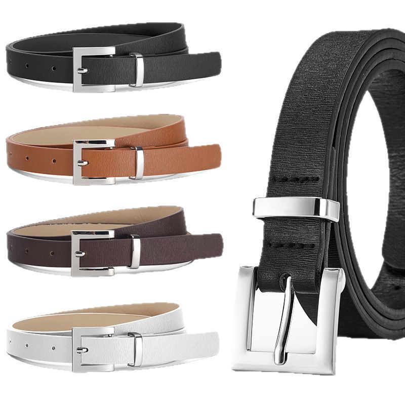 Women'S Simple Belt Premium Silver Buckle Dress Jeans Decorative Solid Color Belt Women