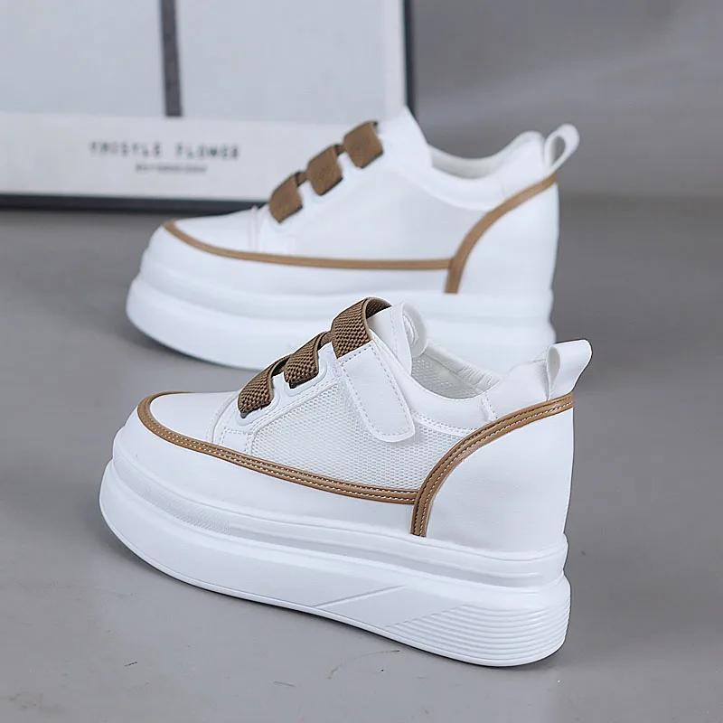 

Мода 2025 Весна Женские Туфли на Высоком Каблуке 9 См Толстая Подошва Кроссовки Новая Осенне-Зимняя Мода Повседневная Обувь Черный Белый 34-40 34