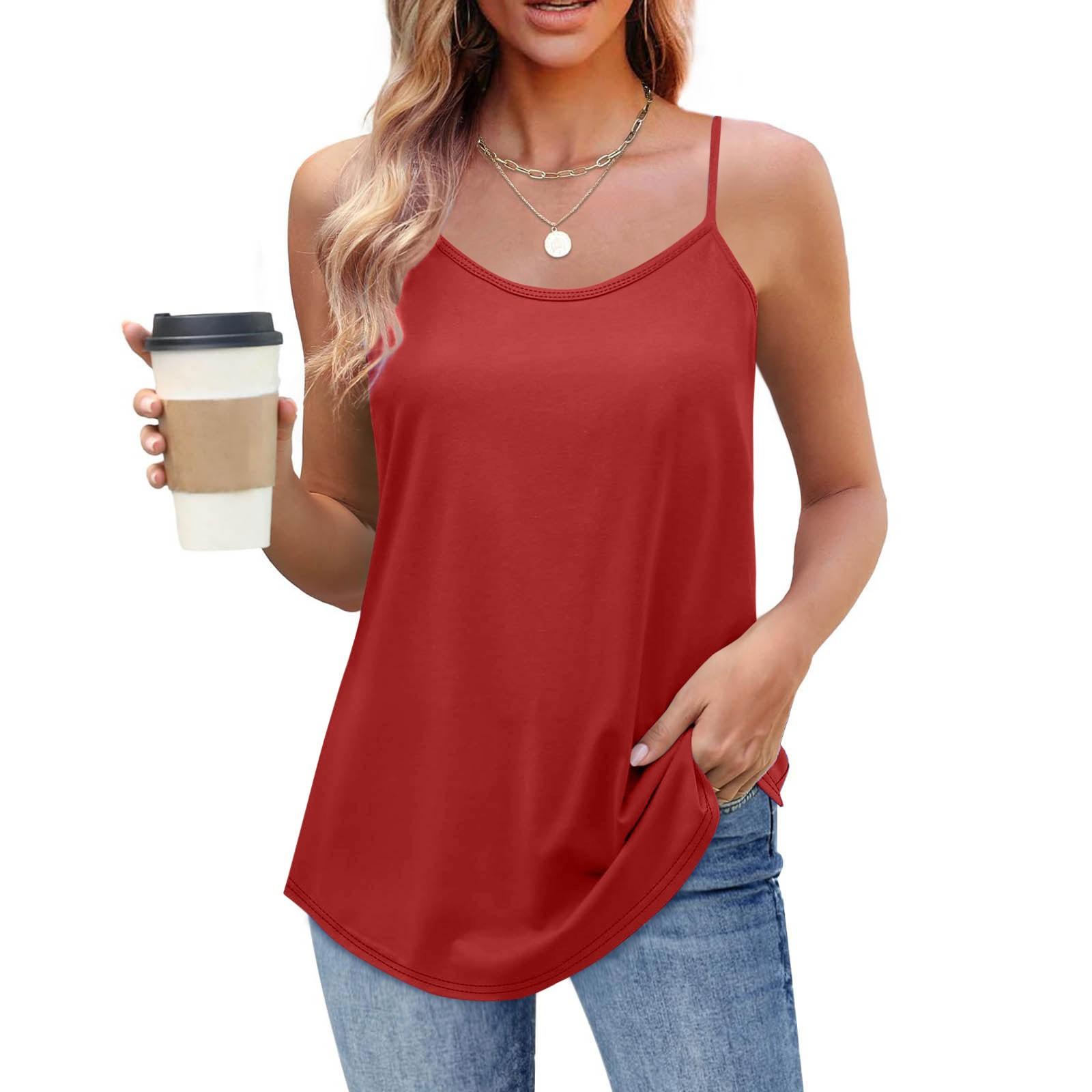 

Women s Color Casual Loose Strap Adjustable Strap Pullover Sleeveless Vest Top XL червоний