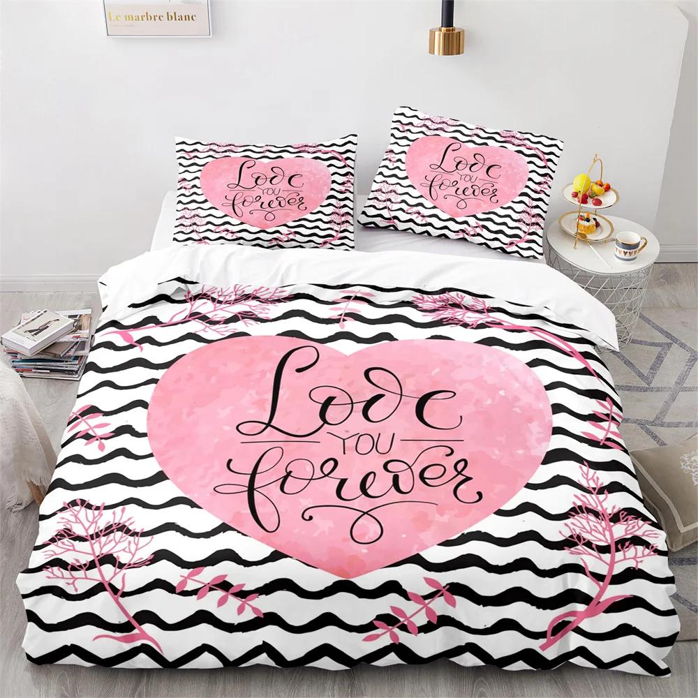 Valentine'S Day King Queen Duvet Cover Angel Cupid Bedding Set For Teens Adults Romantic Couple 2/3 Pcs Polyester Quilt Cover