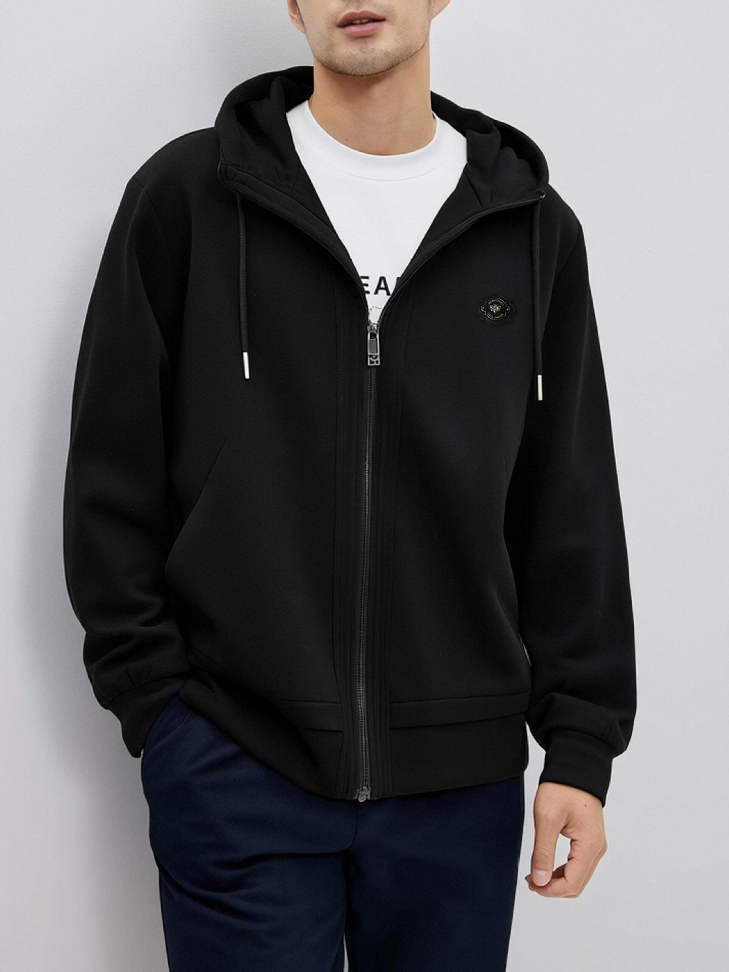 

Men s Hooded Zipper Cardigan Sweatshirt: Casual, Versatile, and Loose Fit Long Sleeve Jacket XL (140-155 lbs) чорний