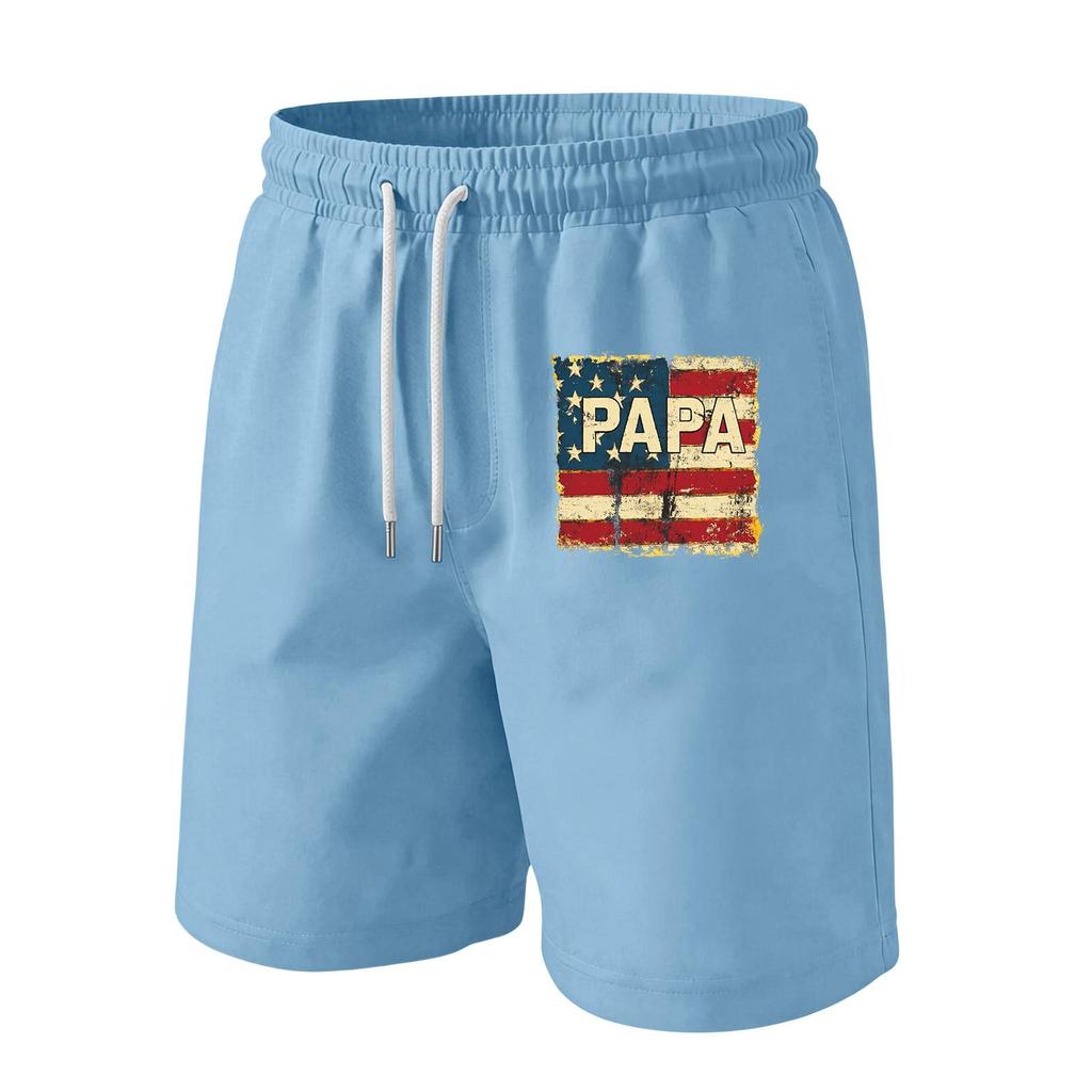Men's Drawstring Waist Casual Shorts with Flag Graphic Elastic Adjustable Fit Lightweight Relaxed Style for Everyday Wear