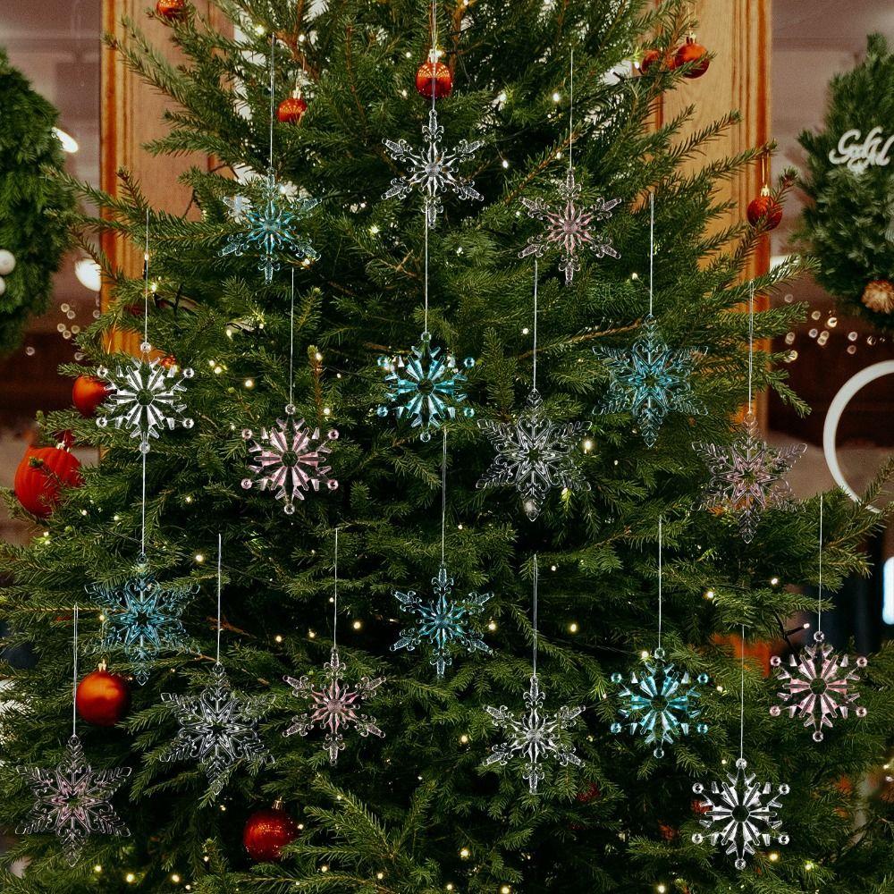 Crystal Snowflake Acrylic Snowflake Pendant Transparent Xmas Tree Ornaments  New Year Celebration