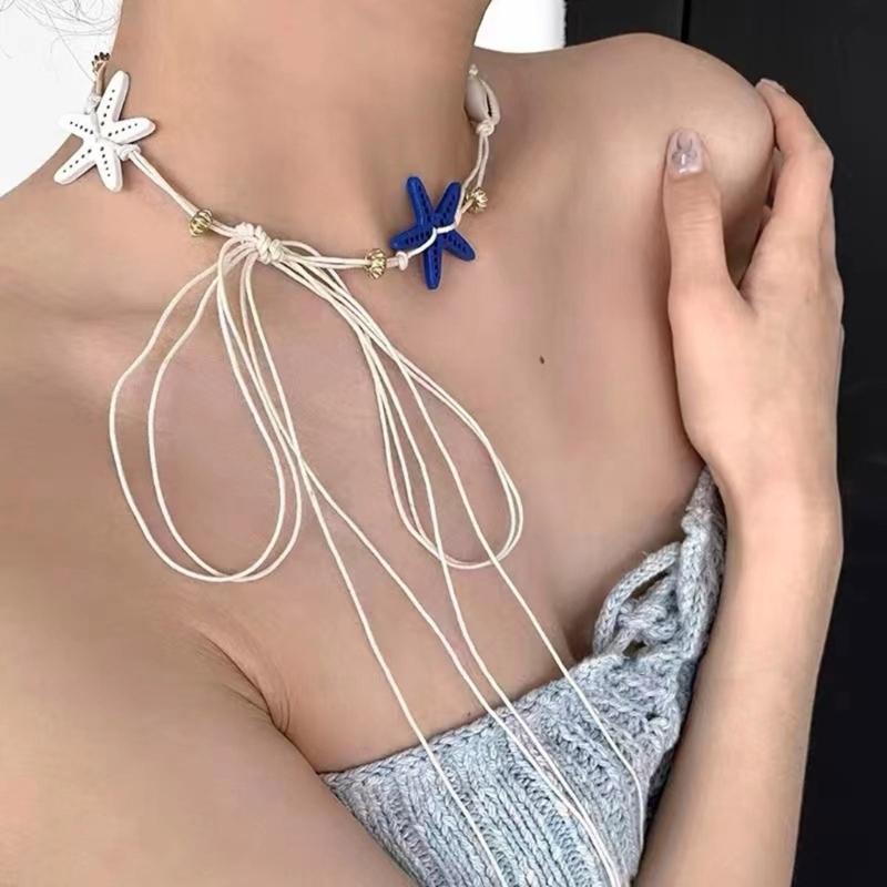 Doppelt tragbare Muscheln Seesterne Körperkette Halskette Mit Elastischer Schnur Choker Halskette Für Sommer Festival Mode