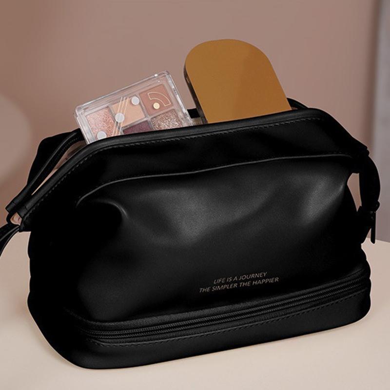 

Косметичка большой вместимости из ПУ с многослойным отделением для хранения косметики, женская портативная дорожная водонепроницаемая многофункциональная сумка для хранения 25*15*20cm чёрный