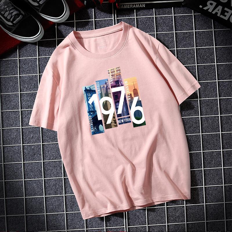 1976 Large Size Men Short Sleeves T-shirt 100% Cotton Casual Tee Shirt S-6XL