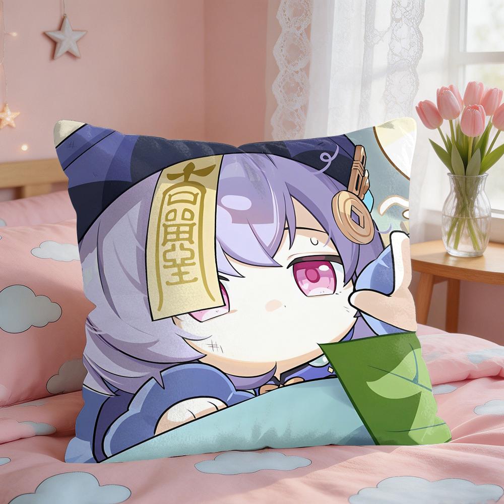 Qiqi Cute Genshin Impact Cushion Cover Square Short Plush Pillow Case Living Room Sofa Home Decor Funda X
