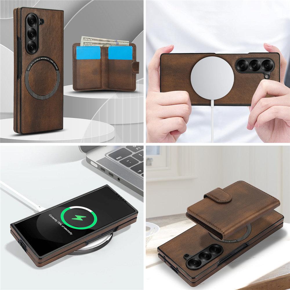 Dla Magsafe Ładowanie 2 w 1 Odpinane Skórzane Etui Portfelowe Dla Samsung Galaxy Z Fold 6 Fold 5 Fold 4 3 Magnetyczne Etui na Telefon na Karty