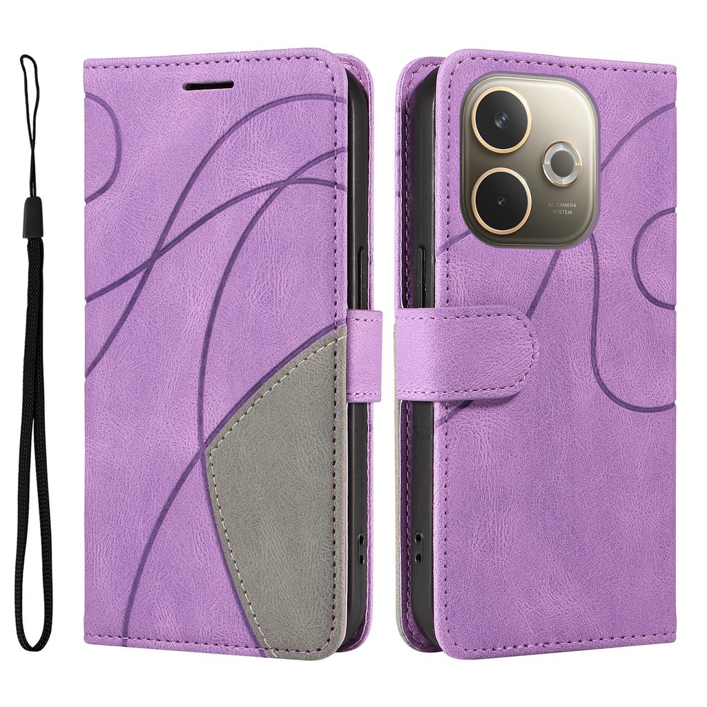 Für Oppo A5 Energy 5G (China)/Oppo A5 Pro 4G (Global) Handyhülle aus Leder mit Ständer und Brieftasche im zweifarbigen Spleißdesign