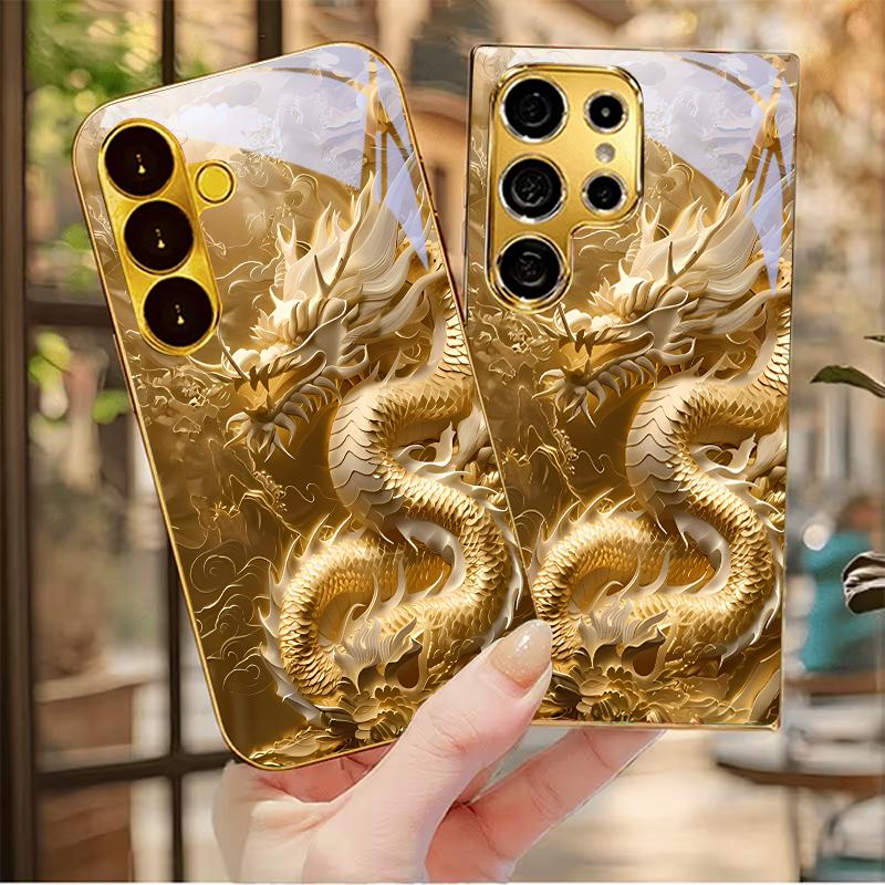 The Eastern Dragon Electroplated Golden Phone Case For Samsung A22 A32 A42 A52 A72 A23 A33 A53 A73 A34 A35 A71 A36 Glass Cover