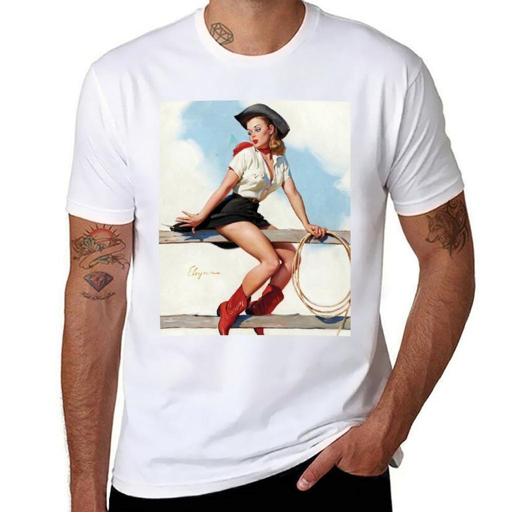 Cowgirl On Fence Vintage Pin Up Tshirt Plus Size Comfort Fit Tee Tshirt